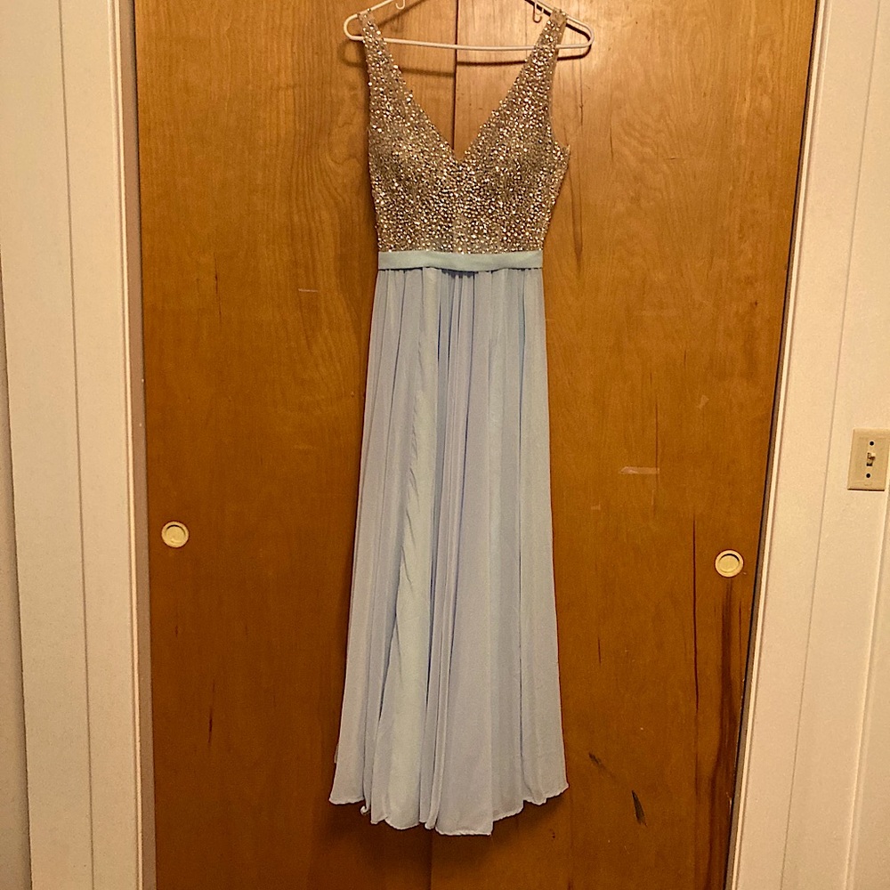 Sky Blue Jeweled Formal Dress